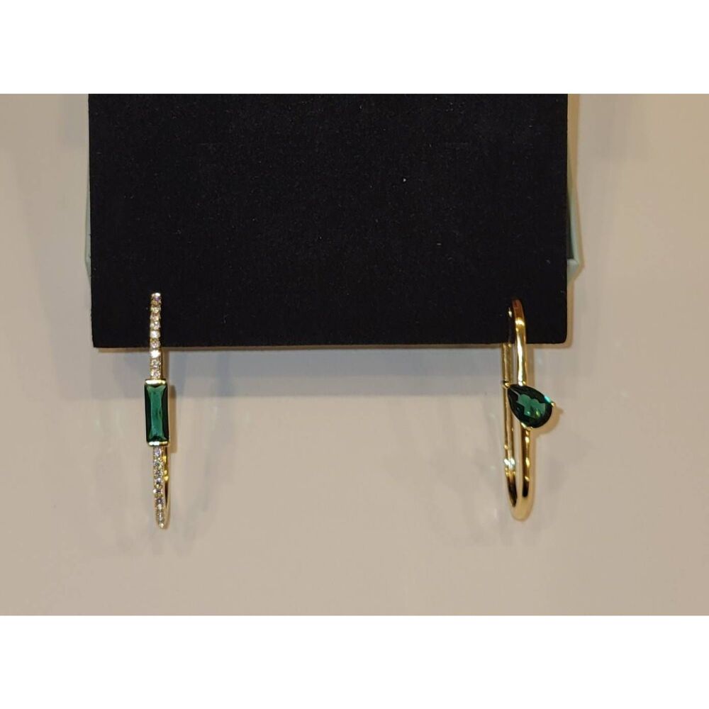 Rectangle Hoop Earrings 14K Gold Plated Sterling Silver Cubic Zirconia